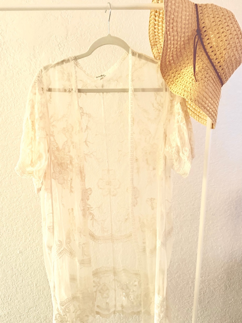 Delicate Sheer Lace Kimono - Cream